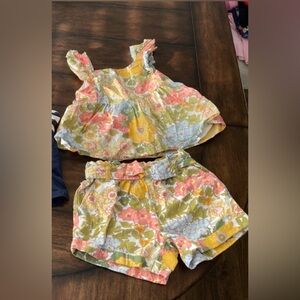 Janie and Jack floral shorts and blouse outfit.